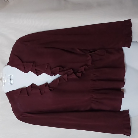 Madewell Burgundy Silk Ruffle- Hem Wrap Top With Tie. Size S - Picture 7 of 12